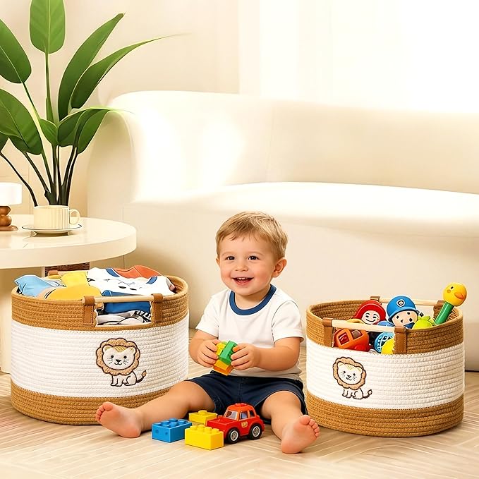 Toy Storage Bin Box for Kids Stuffed Animal Storage Basket for Blanket Baskets Living Room Cotton Rope Woven Baskets for Babies Toddlers Laundry Hamper for Nursery Play Room, Boys Gift Baskets Empty