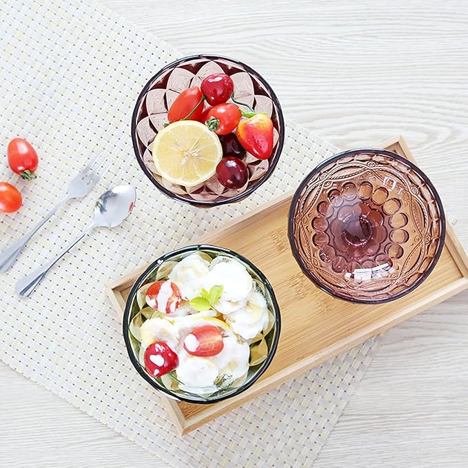 Bowls for Kitchen Glass Bowl Salad Bowl Glass for Dessert Mill Shake Goblet Glass Embossed Ice Cream Cup European Creative Salad Plates 300ml for Snack, Dessert (Color : 1) (J)