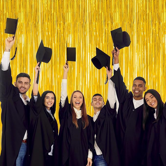 8 Pack 2026 Graduation Party Decorations, 3.28 FT x 7.05 FT Gold Backdrop, Metallic Graduation Photo Backdrop Grad Foil Curtains Party Streamer, Class of 2026 Decorations Grad Decor