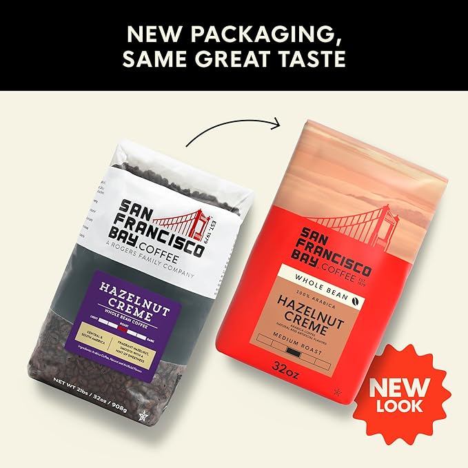 San Francisco Bay Coffee - Flavored Medium Roast Whole Bean Coffee - Hazelnut Crème (2 lb bag)