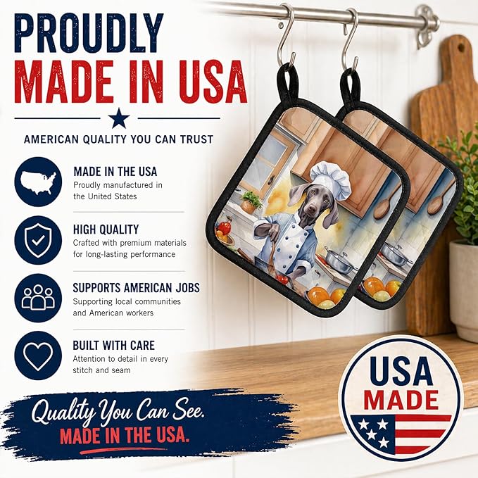 Caroline's Treasures Weimaraner The Chef Pair of Pot Holders Kitchen Heat Resistant Pot Holders Sets Oven Hot Pads for Cooking Baking BBQ, 7 1/2 x 7 1/2