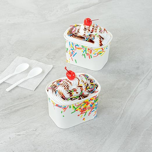 Restaurantware Paper Cups 200 Count 12 Ounce Square Disposable Ice Cream Containers, Leak-Resistant Paper Dessert To Go Cups, Hot And Cold Food, Durable Classic Sprinkles Design