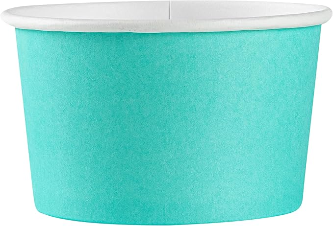 Restaurantware Coppetta 5 Ounce Dessert Cups, 50 Disposable Ice Cream Cups - Lids Sold Separately, Sturdy, Turquoise Paper FroYo Bowls, Striped, For Hot And Cold Foods, Perfect For Gelato