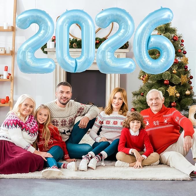 Pastel Blue 2026 Balloons, 40 Inch 2026 Number Balloon Foil New Year Balloon Numbers for New Years Eve Party Graduation Party Decoration