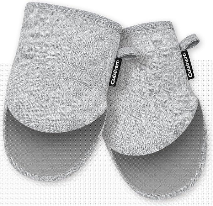Cuisinart Silicone Mini Oven Mitts–5” x 8.5” Heat-Resistant Kitchen Mitts for Oven with Non-Slip 100% Silicone Palm, Cotton Filling, and Hanging Loop–Durable Oven Mitt Set for Cooking & Baking