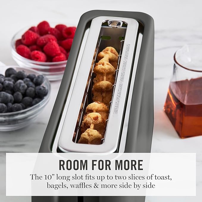 Martha Stewart 2 Slice Long Slot Toaster, Extra Wide for Sourdough & Bagels, 10 Setting Shade Control, Removable Crumb Tray, Self-Centering Design, Defrost/Reheat, Cancel, Slim Space-Saving, Caviar