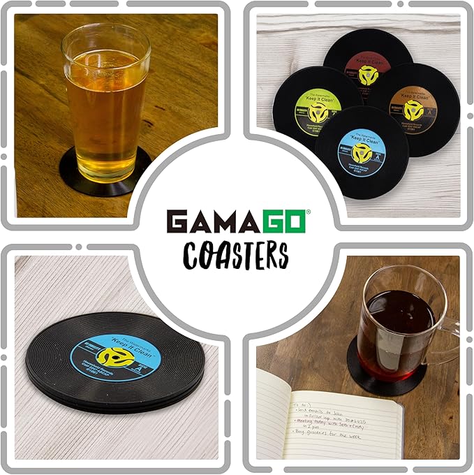 GAMAGO 45 Record Coasters - Funny Coasters - Fun for Decorations - Coasters for Drinks - Great Party Bar and Gift Idea