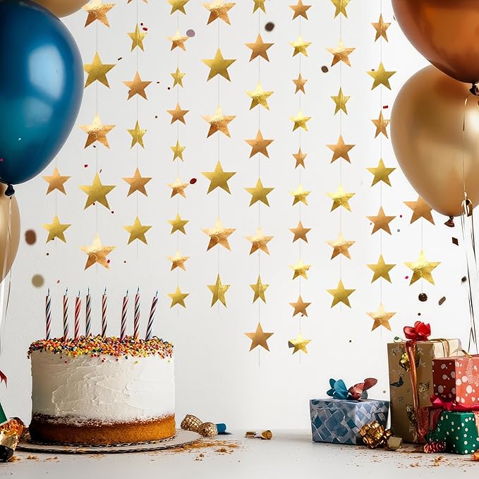 Patelai 78 Feet Glitter Star Garland Banner 2026 Party Decoration Double Side Star Hanging String Streamer Paper Twinkle for Graduation Wedding Birthday (Gold,Champagne Gold)