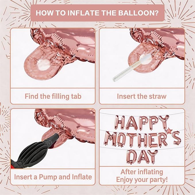 Mother Day Decorations - Happy Mothers Day Balloons Banner | Rose Gold Mother's Day Balloons for Mom Themed Party | Happy Mother's Day Party Supplies Decor Decorations