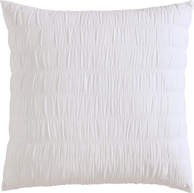 Shabby Chic® - Throw Pillow, Ruched Cotton Bedding with Hidden Zipper, Vintage Inspired Home Decor (Aiden White, 20" x 20")