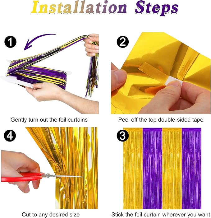 2 Pack Graduation Backdrop, 3.28 FT x 7.05 FT Grad Party Decorations 2026, Purple Gold Backdrop Foil Fringe Curtains, Metallic Purple and Gold Graduation Decorations Class of 2026 Decor