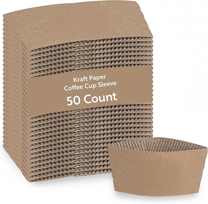 Restaurantware SLEEVES ONLY: Restpresso 5.1 x 2.8 Inch Coffee Cup Sleeves 50 Corrugated Hot Cup Sleeves - Disposable Heat-Tolerant Kraft Paper Disposable Coffee Sleeves Secure Grip