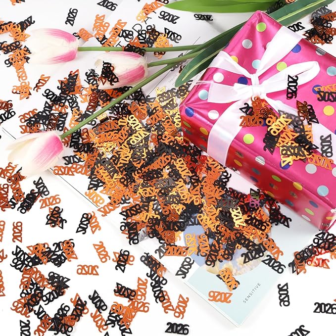 Black and Orange 2026 Confetti Graduation Table Centerpiece Grad Confetti for 2026 Graduation Party Decorations Supplies