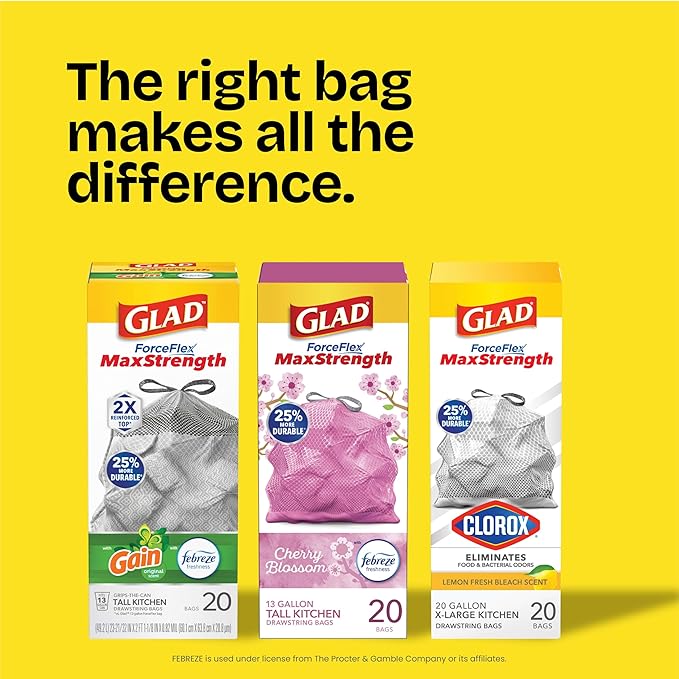 Glad Small Drawstring Trash Bags with Clorox, 4 Gal, Lemon Fresh Bleach, 34 Ct (Package May Vary) (Pack of 6)