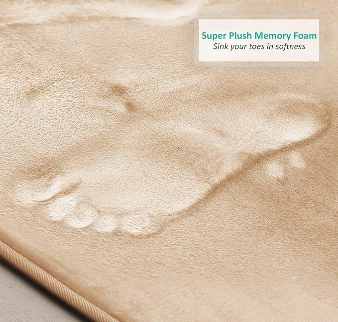 Clara Clark 2 Piece Bathroom Rugs Bath Mat Set, Velvet Memory Foam Bath Mats for Bathroom - Non-Slip, PVC Backing Bath Rugs, Washable - Dries Quickly, Cream