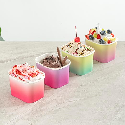 Restaurantware Paper Cups 200 Count 12 Ounce Square Disposable Ice Cream Containers, Leak-Resistant Paper Dessert To Go Cups, Hot And Cold Food, Durable Purple And Blue Ombre Design