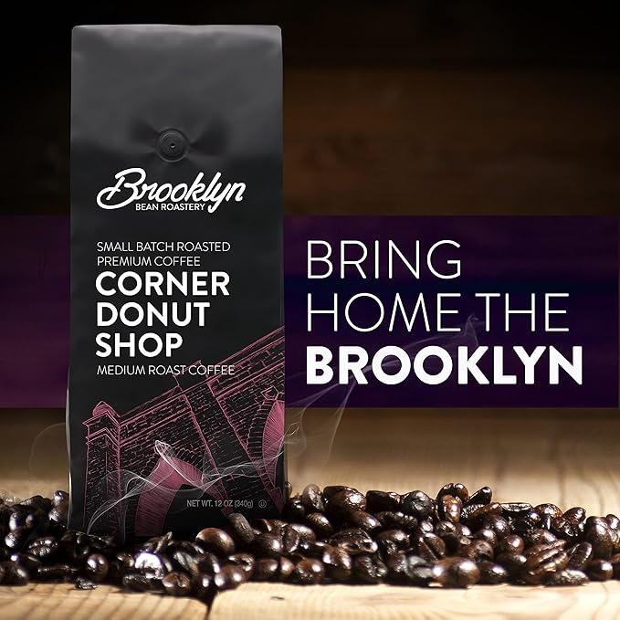 Brooklyn Beans Corner Donut Shop 100% Arabica Craft Roasted Ground Coffee, Medium Roast, 12 Ounce Bag (Pack of 2)