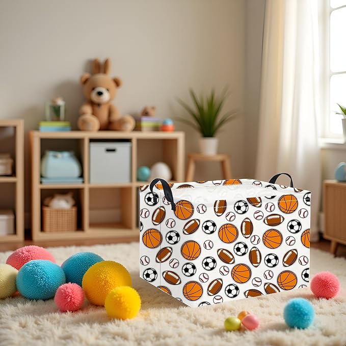 HIYAGON Rectangular Easter Basket Baby Girl Basket Fabric Storage Bin Organizer Box Room Decor(Sports)