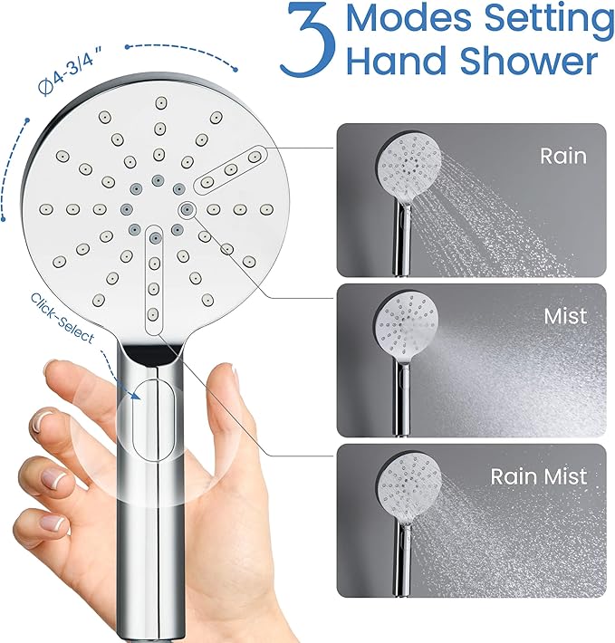 KIBI Circular Ceiling Mounted Shower System with 2-Function Faucet Set | Solid Brass Pressure Balanced Valve | Anti-Scald Design for Reliable Water Temperature Control (Chrome Finish, KSF408)