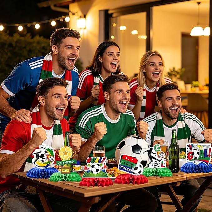 Soccer Honeycomb Centerpieces - 9PCS Soccer Party Decorations, Soccer Game Party Supplies Table Decor for Birthday, 2026 International Soccer Match