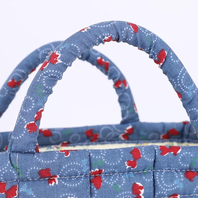 Quilted Fabric Storage Basket Floral Baby Diaper Caddy Quilted Basket for Nursery Bedroom Car Storage