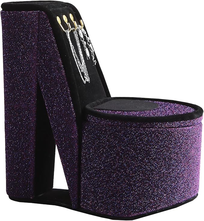 9" in Purple Iridescent Velvet High Heel Shoe Display W/Hooks Jewelry Box