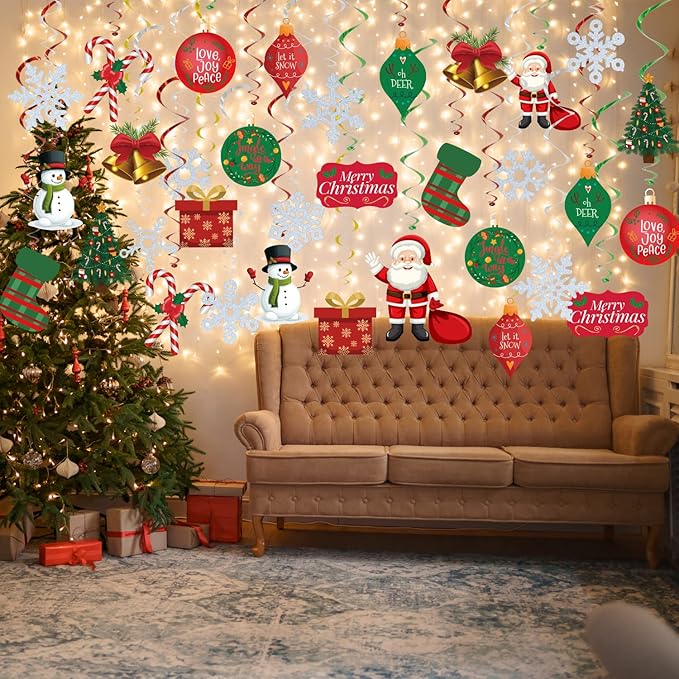 GOER 36 Pcs Christmas Decorations,Hanging Swirls for Christmas Party Supplies