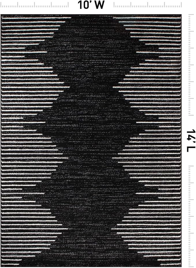 Rugshop Bohemian Stripe Stain Resistant High Traffic Living Room Kitchen Bedroom Dining Home Office Area Rug 10' x 14' Black