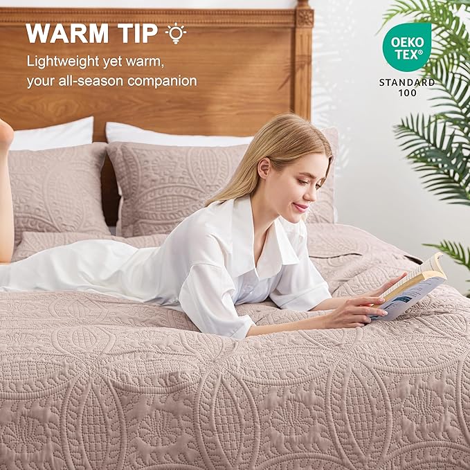 Love's cabin California King Size Quilt Bedding Set Burlwood Bedspreads - Cal King Lightweight Bedspread Comforter - Coin Pattern Coverlet for All Season - 3 Pieces (1 Quilt, 2 Pillow Shams)