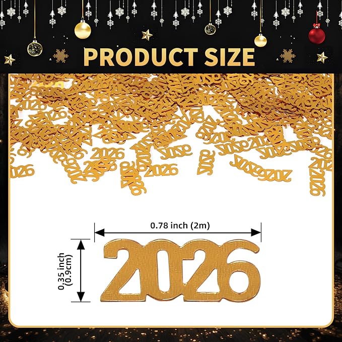 200 Pcs New Year 2026 Confetti, Gold 2026 Table Shiny Confetti Glitter for Happy New Year Decorations 2026 New Years Eve Table Decorations