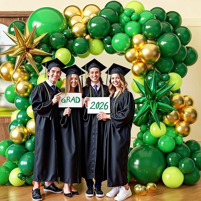 KARLURE Green and Gold Balloon Garland Arch Kit with Stars, Different Sizes Emerald Dark Pastel Green Gold Balloons for Birthday Party 2026 Graduation Decorations Jungle Green Party Decorations