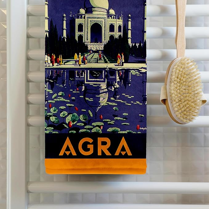 3D Rose Agra Luggage Label with Temple and Still Pond with Lotus Buds TWL_171271_1 Towel, 15" x 22", White