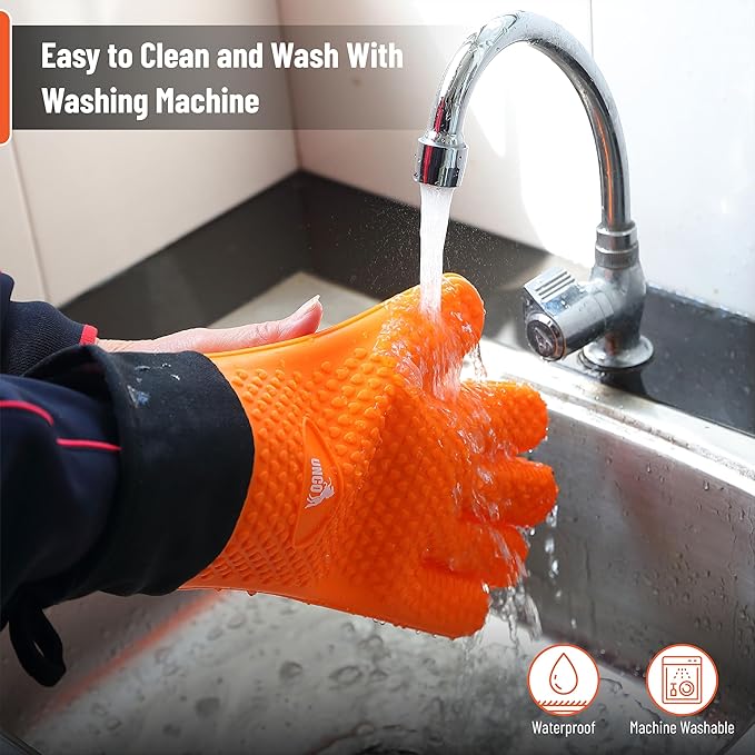 UNCO- Silicone Gloves Heat Resistant Gloves, Orange, Silicone Oven Mitts