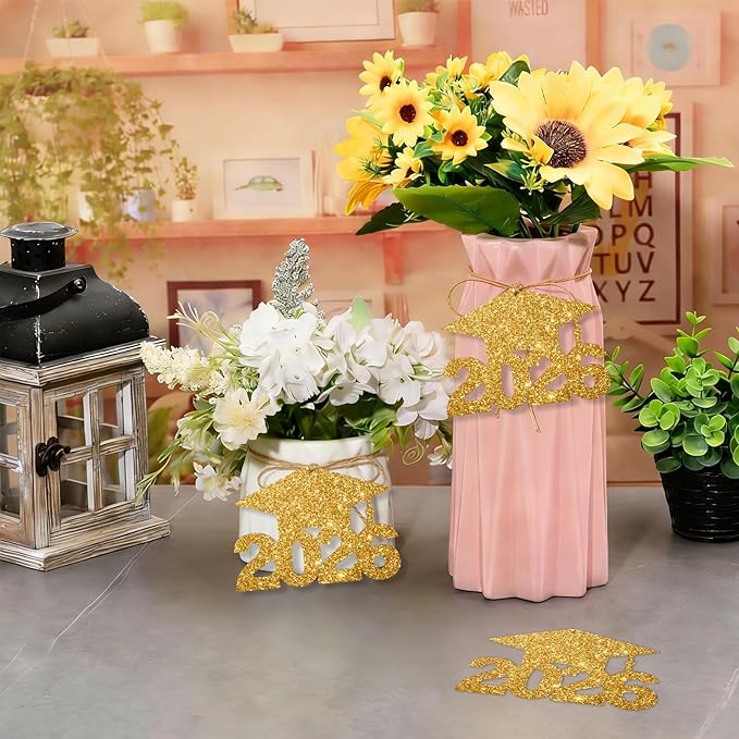 2026 Graduation Party Decorations - 36Pcs Graduation Cutouts Tags Gold Glitter 2026 Numbers for Graduation Table Centerpieces Class of 2026 Cutouts for Graduation Party Supplies Favors