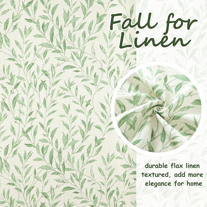 Leeva Windows Valances for Bathroom - Farmhouse Leaves Print Thermal Insulated Short Curtains for Bedroom & Kitchen, 52 x 12, Green, One Panel