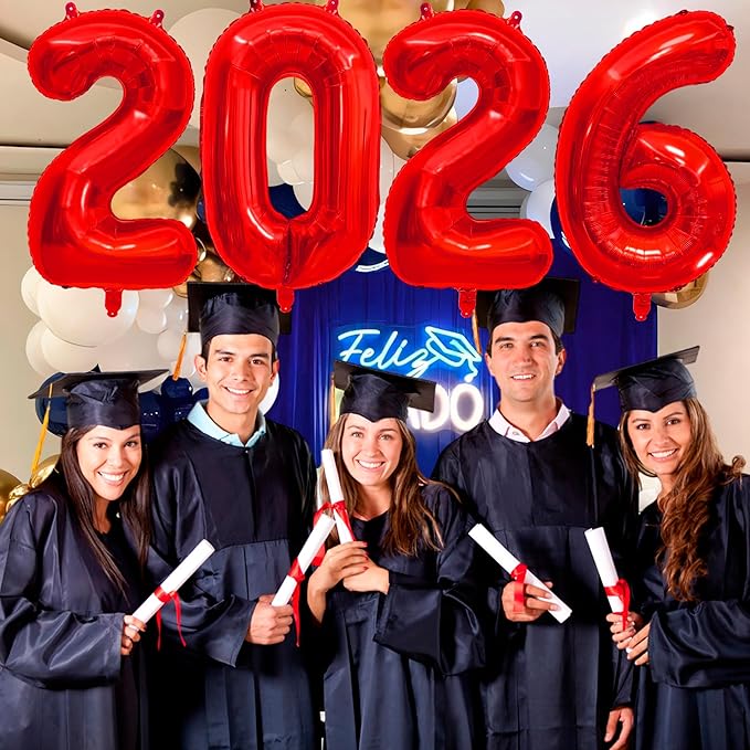 2026 Balloons New Years Decorations - 40" Large 2026 Red Foil Number Balloon New Years Eve Party Supplies Graduation Balloons Class of 2026 Happy New Year Birthday Anniversary Graduation Decorations