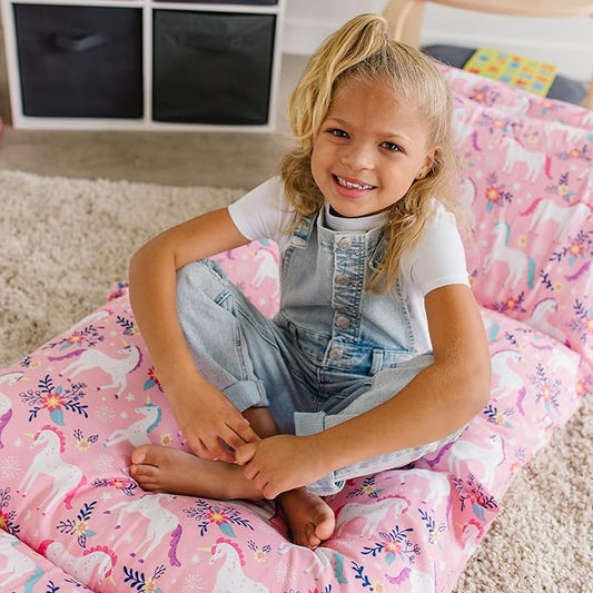 Wildkin Kids Pillowcase Lounger Cover – Travel-Friendly Sleepover Lounger, Fits Standard Pillows (Pillows Not Included), Soft Cotton Blend, Fun Patterns for Boys & Girls - Magical Unicorns