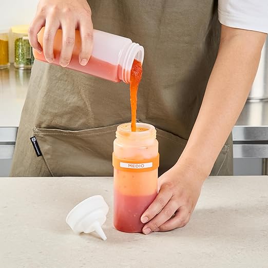 Restaurantware Silicone Squeeze Bottle Band 10 Count 2.75 Inch Dishwasher Safe Condiment Identification Band, Medium Orange Non-Slip Label Band for Condiment Labeling at Restaurants, Food Trucks