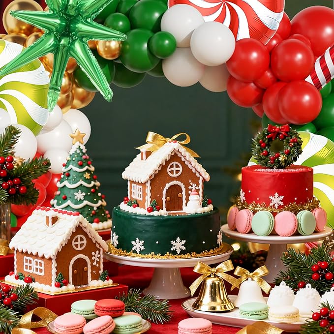 Christmas Party Decorations, 127Pcs Christmas Balloon Garland Arch Kit with Fringe Curtain, Red Green White Gold Balloons for Kids Adults Friends Ugly Sweater Party Supplies