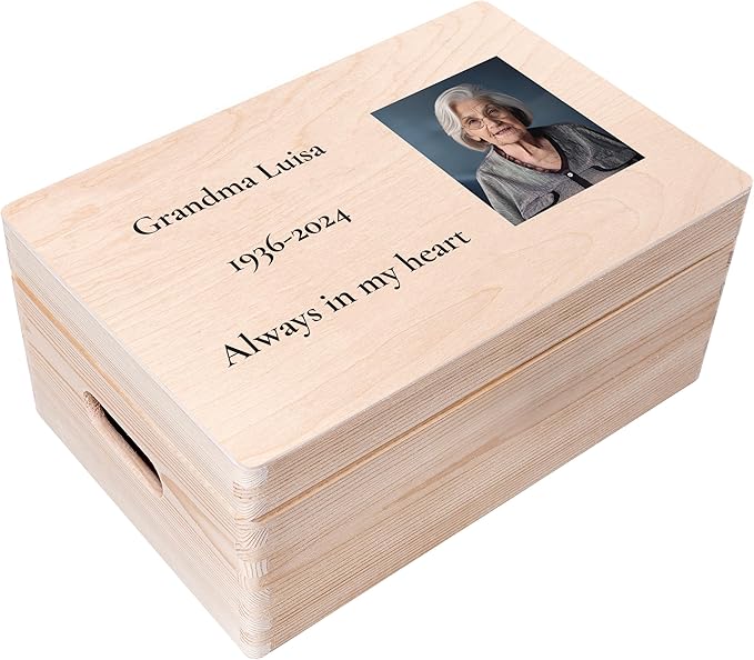 Creative Deco Personalized Wooden Storage Box Mourning Box | 11.8x7.87x5.51in (+-0.5) | Hinged Lid Handle Engraving | Unpainted Gift Box | Rough UNSANDED Keepsake Memory Souvenir Chest