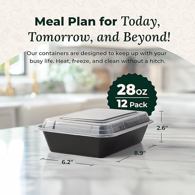 Enther Meal Prep Containers Single Lids Food Storage Bento BPA Free | Stackable | Reusable Lunch Boxes, Microwave/Dishwasher/Freezer Safe Portion Control (28 oz), 12 Pack 1 Compartment