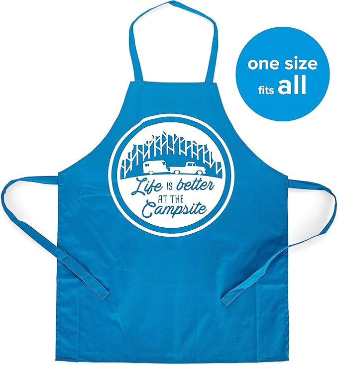 Camco Life is Better at The Campsite Adjustable Apron | Features a Truck and Tree-Themed Design, Made Entirely of Cotton, and is Machine Washable (53258)