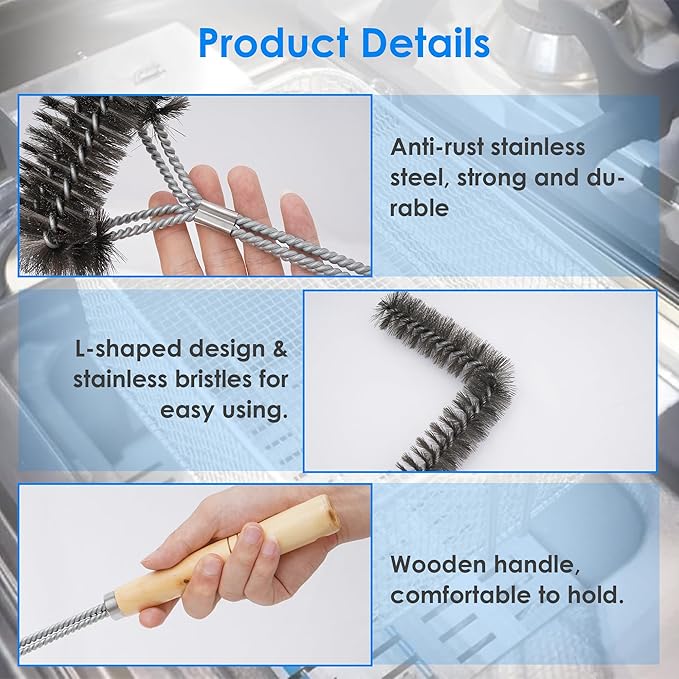 Deep Fryer Cleaning Tools Set of 3 Stainless Steel L-Shaped Fryer Cleaning Brush Kitchen Fryer Cleanout Rod Deep Fryer Basket Cleaning Brush Kit for Kitchen Restaurant Bakery