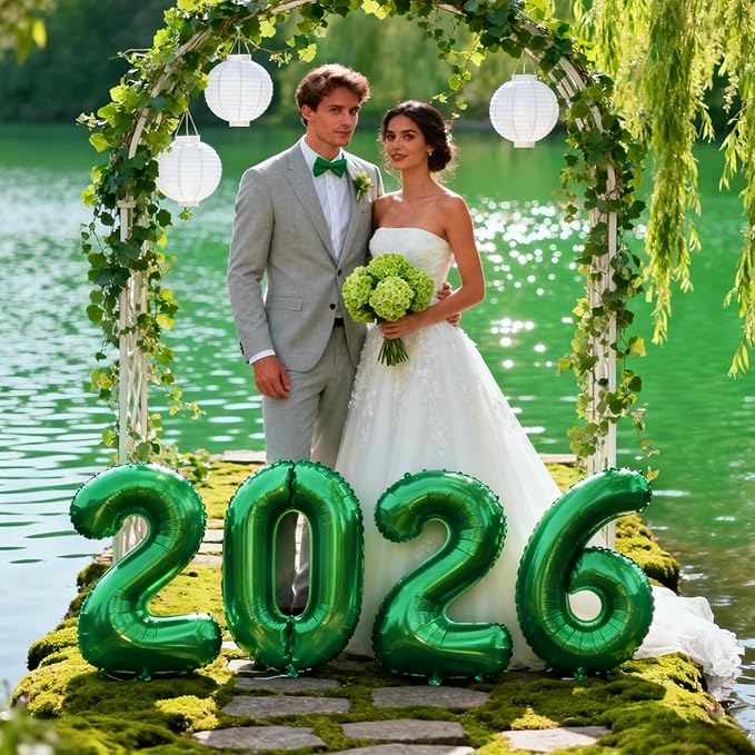 Green 2026 Balloons, Large 32 Inch Foil 2026 Number Balloons, Grad Balloons for Class of 2026 Graduation Party, Green Matellic Foil New Year Birthday Home Office Party Supplies