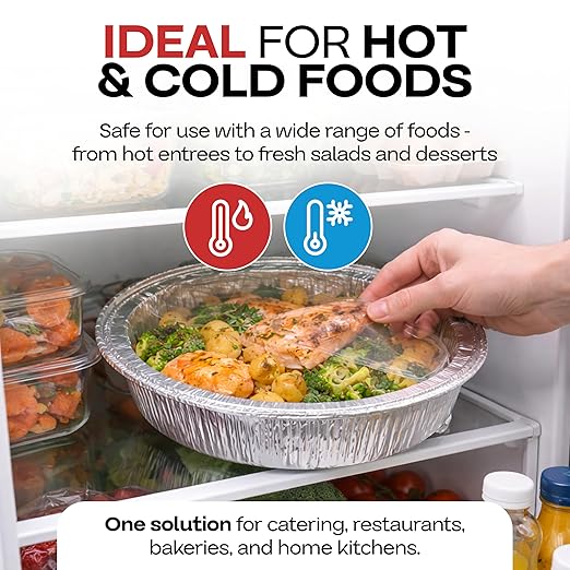 IDL Packaging 9" Round Aluminum Foil Pans (Pack of 50) - 1.75" Deep, Angled Walls - For Roasting, Baking, Cooking, Freezing - Disposable Aluminum Food Containers - Pie & Tart & Leftover