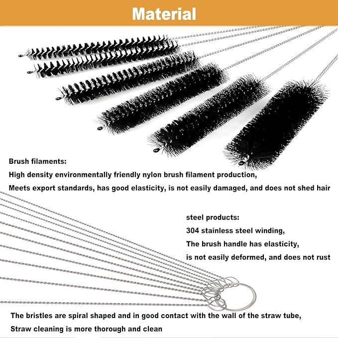 Espresso Machine Cleaning Brush - 15 PCS Long Handle Straw & Bottle Brush Kit, Flexible Scrubber for Coffee Pots, Mugs, Cups, Water Bottles, Glassware & Bent Pipes