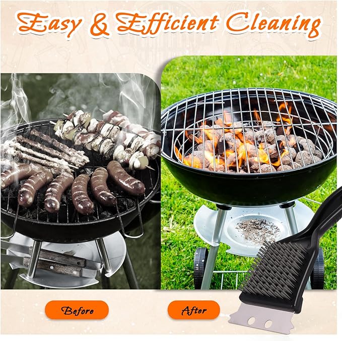 2 Pcs Grill Brush and Scraper,Barbecue Grill Cleaning Brush Stainless Steel Wire Grill Brush BBQ Cleaner Accessories for Outdoor Grill, Durable and Easy to Clean