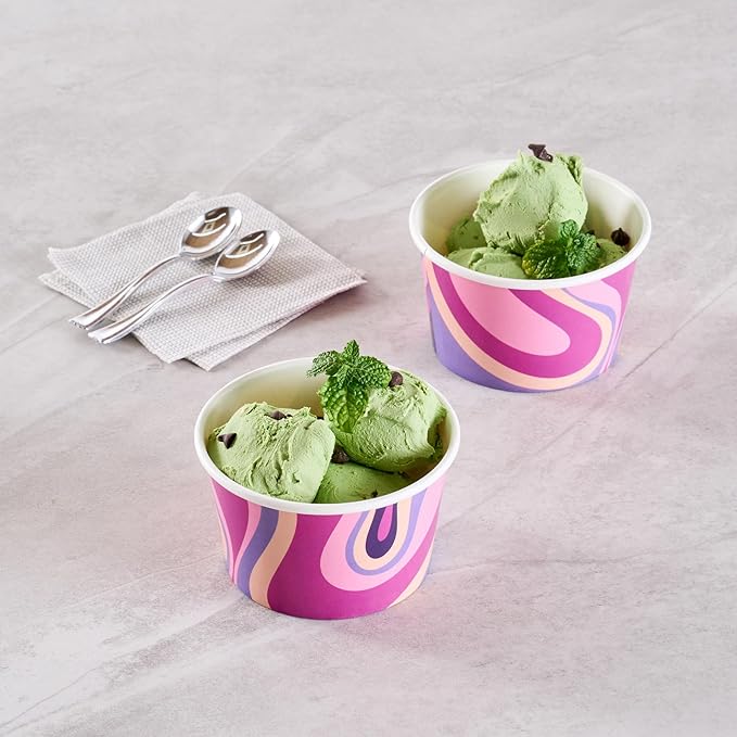 Coppetta 8 Ounce Dessert Cups, 50 Greaseproof Ice Cream Cups - Lids Sold Separately, For Hot And Cold Foods, Midnight Groove Paper Yogurt Bowls, Disposable, Sturdy - Restaurantware
