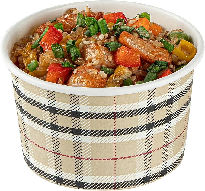 Restaurantware Coppetta 5 Ounce Dessert Cups, 200 Disposable Ice Cream Cups - Lids Sold Separately, Sturdy, Plaid Paper FroYo Bowls, For Hot And Cold Foods, Perfect For Gelato Or Mousse