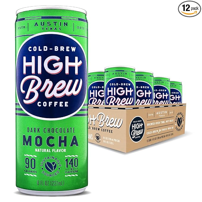 HIGH Brew Coffee Cold Brew Coffee + Protein, Dark Chocolate Mocha, 8 Oz Can, 12/pack